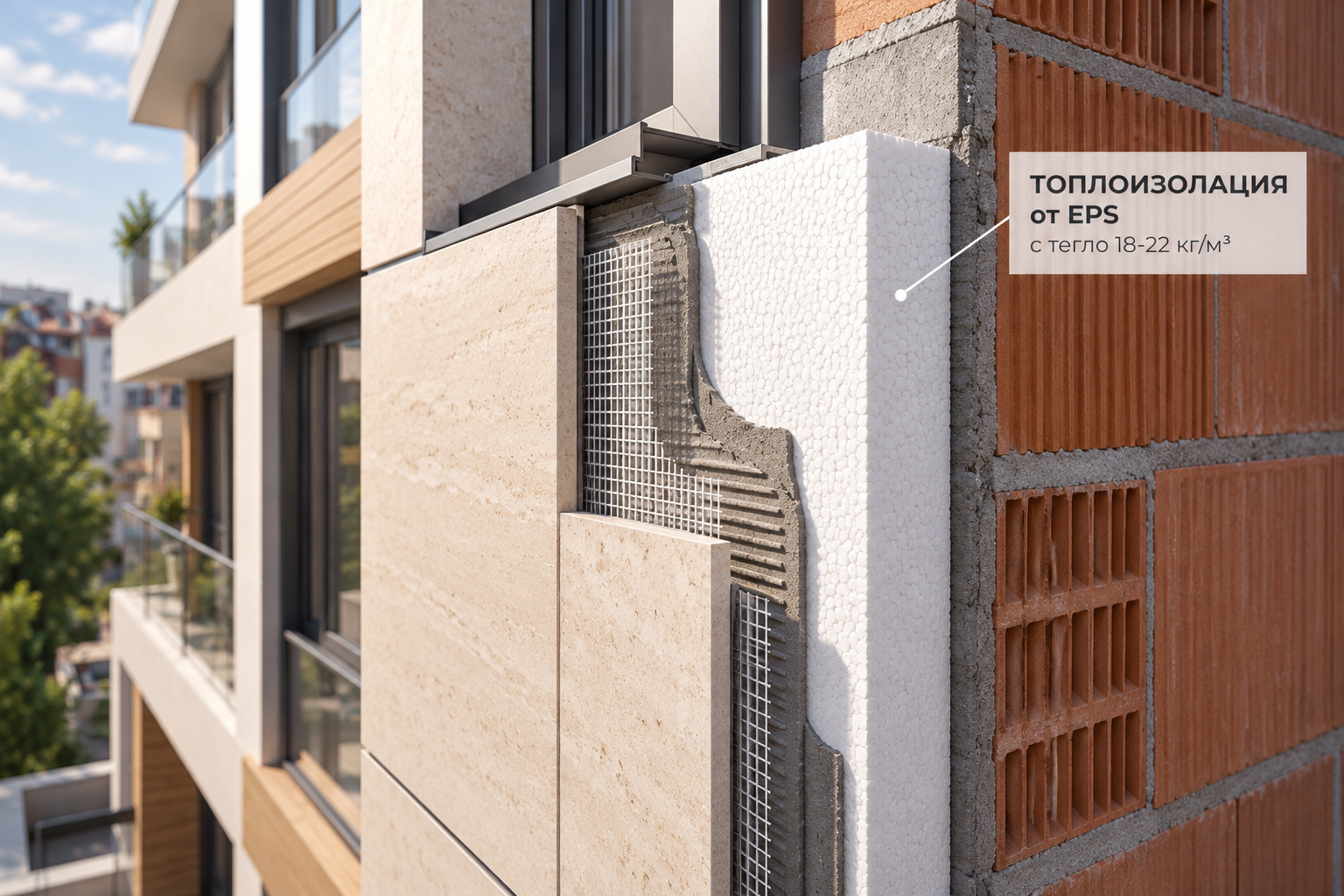 EPS Insulation Facade Cutaway