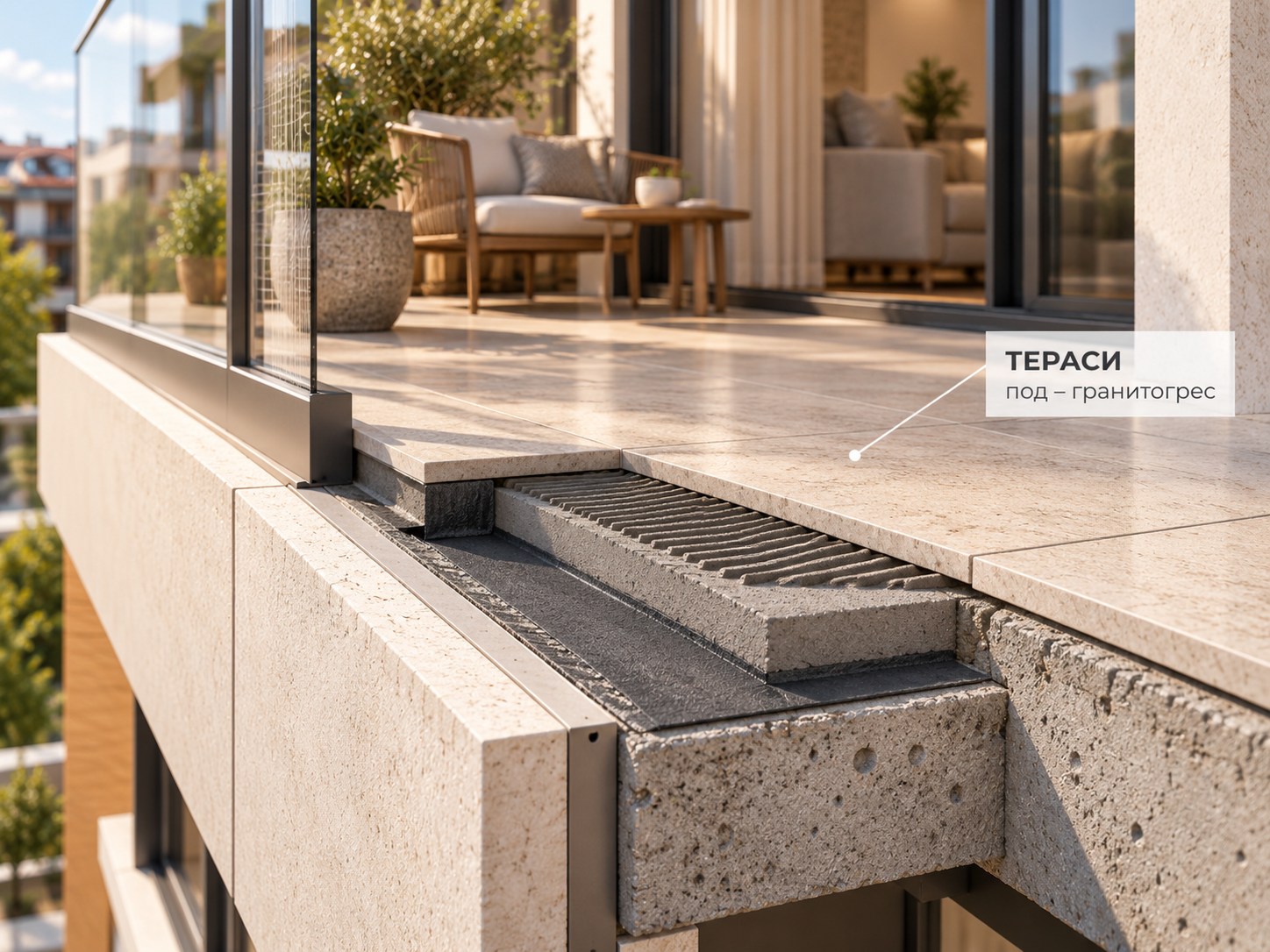 Terrace Floor Cutaway in Warm Sunlight